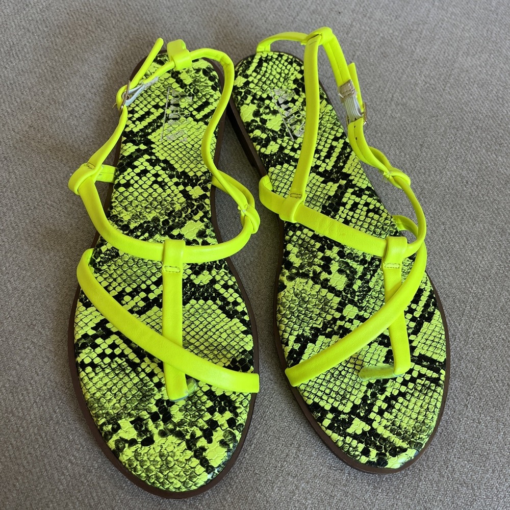 AMS Size 6 Cheer Neon Yellow Snakeskin Ankle Strap Sandals